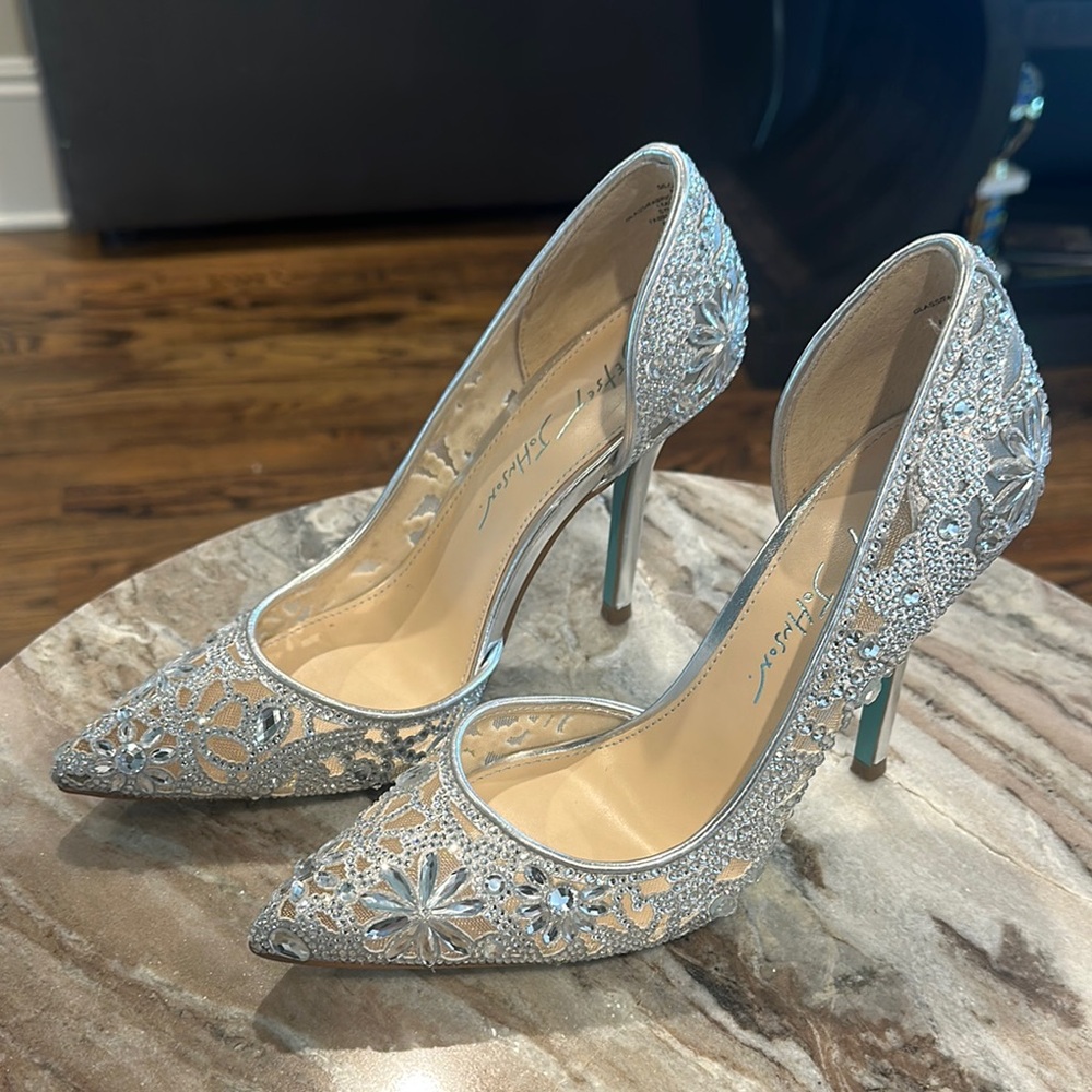 Betsey Johnson Silver Glitter Heels